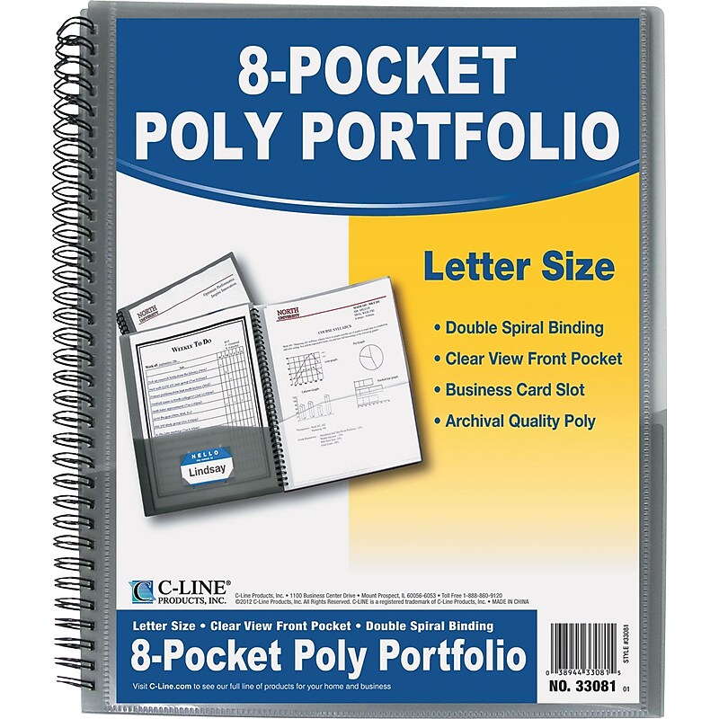 C-Line 8-Pocket Poly Portfolio, Letter Size, Smoke (CLI33081) image 1
