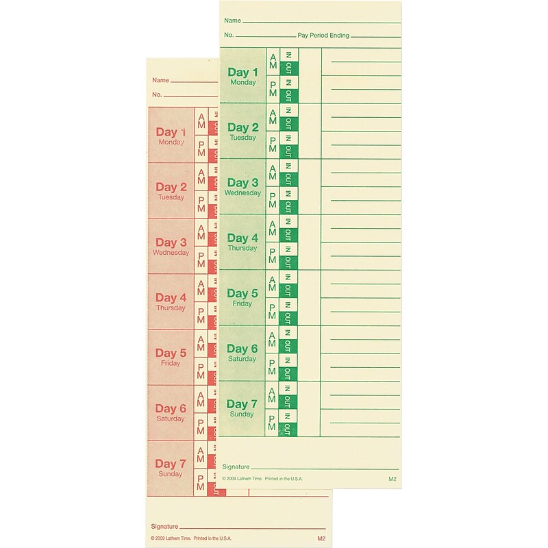 Universal Time Card, Side Print, 3 1/2 x 9, Bi-Weekly/Weekly, 2-Sided 100/Pack image 1