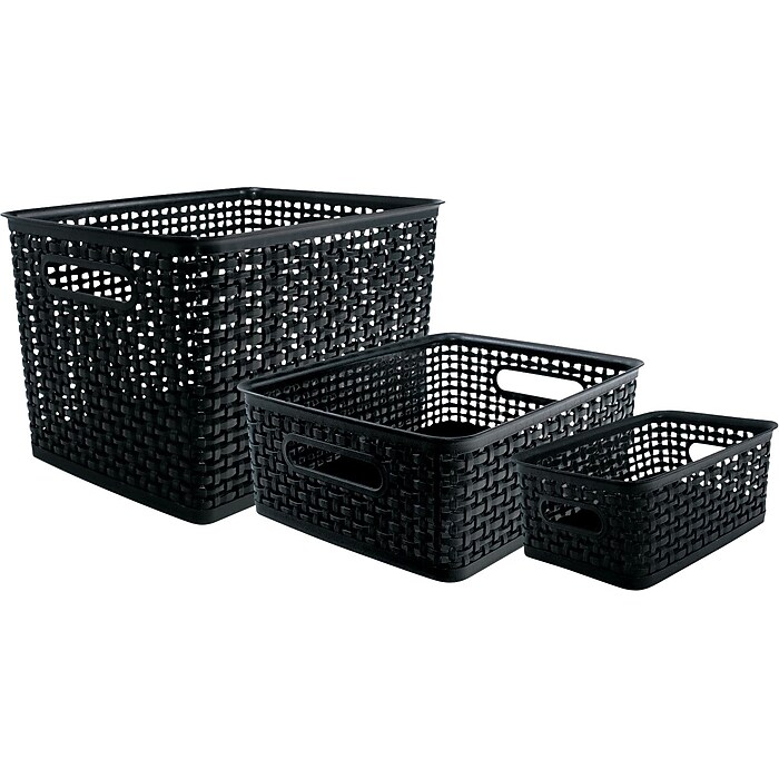 Advantus Plastic Weave Bins in 3 Sizes, Black, 3/Pack (AVT40329