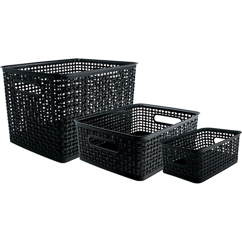Advantus Plastic Weave Bins in 3 Sizes, Black, 3/Pack (AVT40329) image 1