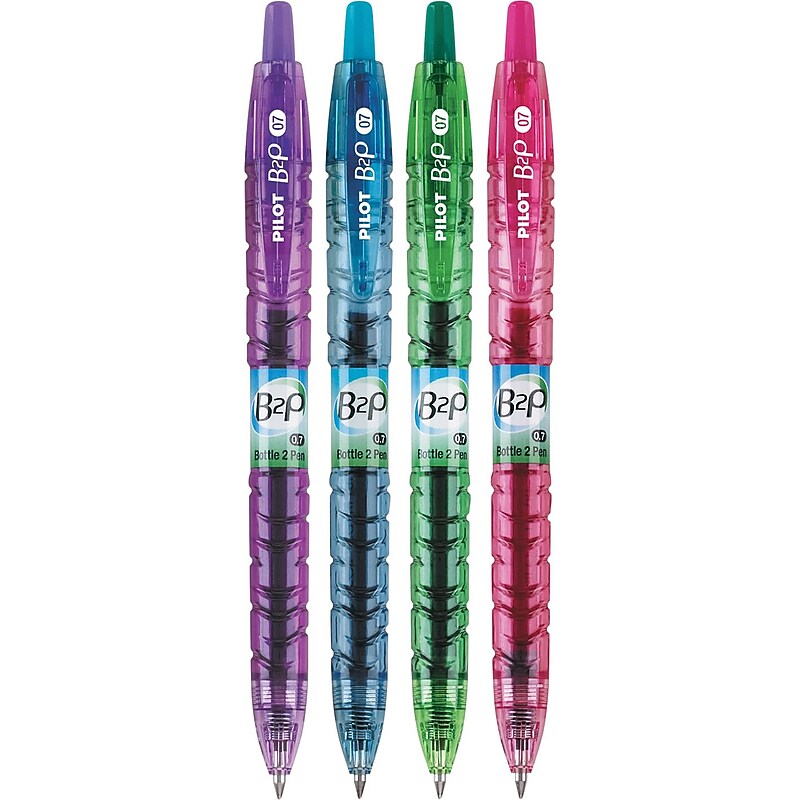 Pilot B2P Retractable Gel Pen, Fine Point, 0.7 mm, Assorted Ink, 4/Pack (PIL36620) image 1