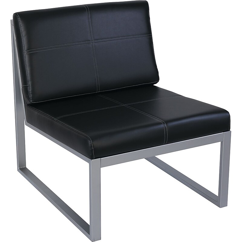 Alera Reception Lounge Series Chair, Armless, Leather Cube Chair, Black image 1
