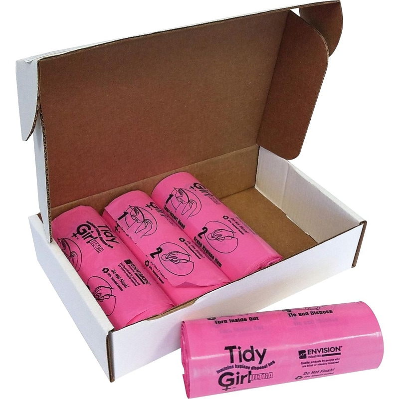 Stout Tidy Girl Feminine Hygiene Disposable Bags, 7.25" x 14", 1.20 mil, Plastic, 600/Box, Pink image 1