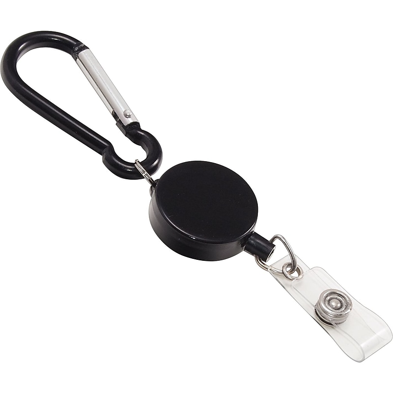 Metal Badge Reel/Carabineer Set, 24" Extension, Black, 5/PK image 1