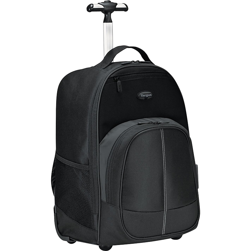 Compact Rolling Backpack, 19 1/3" x 7 1/2" x 13 4/10", Polyester, Black image 1