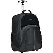 Compact Rolling Backpack, 19 1/3" x 7 1/2" x 13 4/10", Polyester, Black