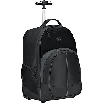 Compact Rolling Backpack, 19 1/3" x 7 1/2" x 13 4/10", Polyester, Black