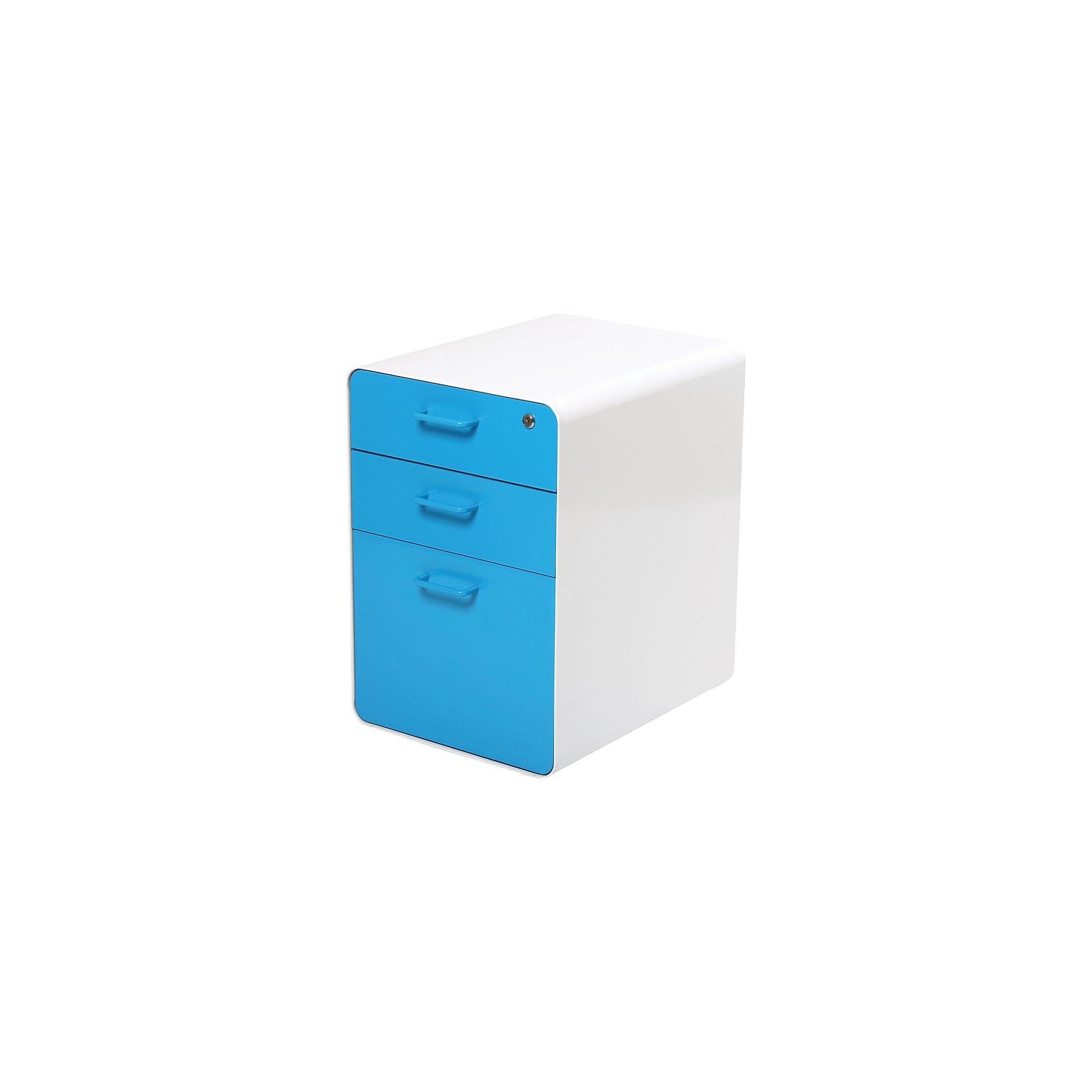 Poppin Stow 3-Drawer Mobile Vertical File Cabinet, Letter/Legal Size, Lockable, 24″H x 15.75″W x 20″D, White and Blue (100429) Sansujyuku sansujyuku.com