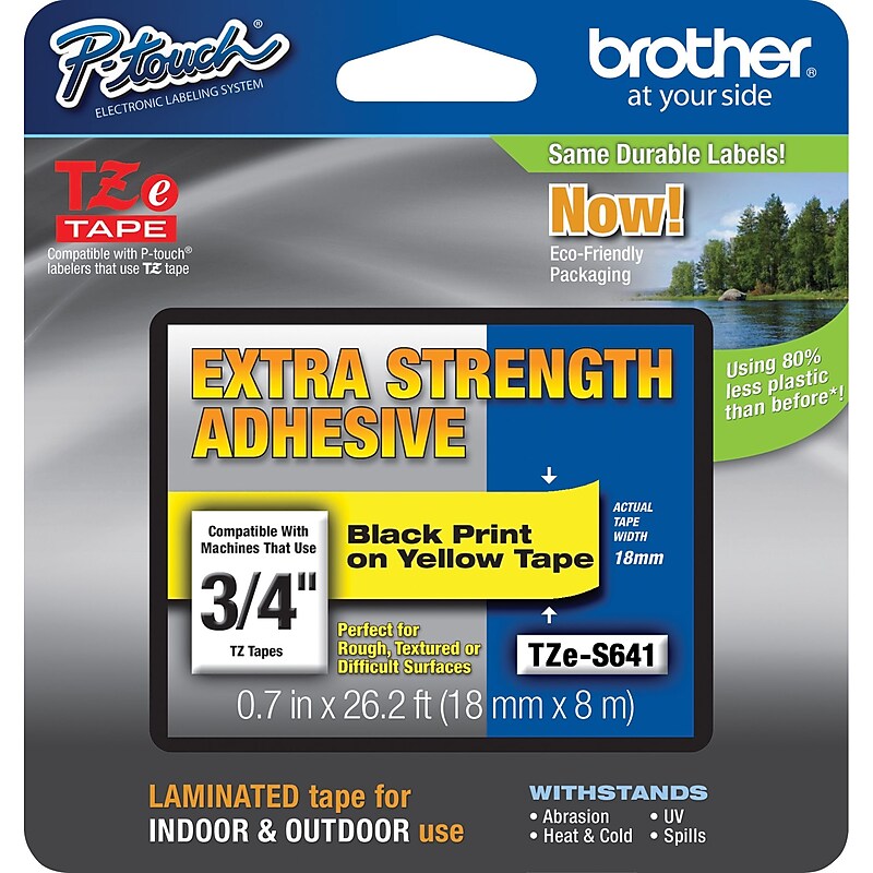 Brother TZE-S641CS Label Maker Tape, 0.7", Black on Yellow image 1
