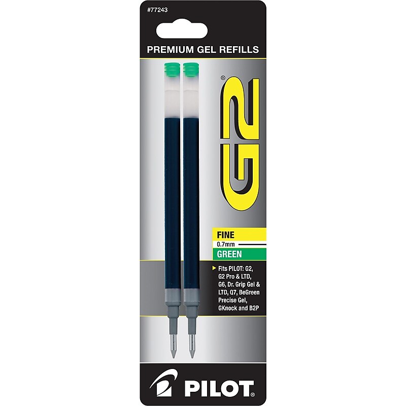 Pilot G2 Gel-Ink Pen Refill, Fine Tip, Green Ink, 2/Pack (77243) image 1