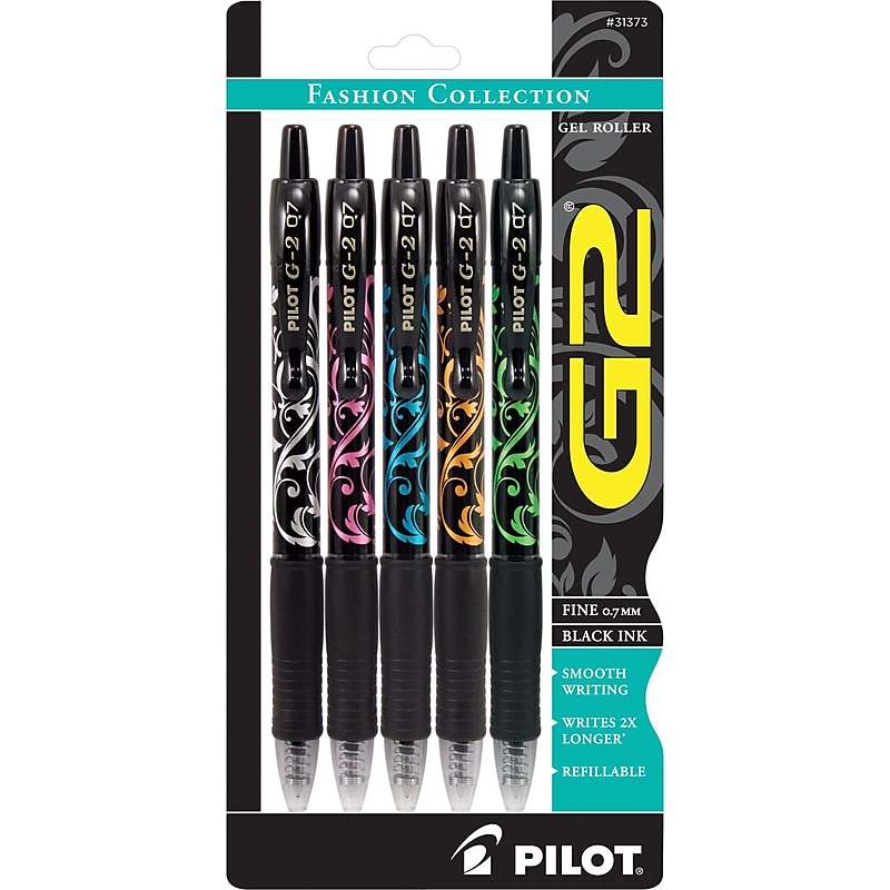 Pilot G2 Fashion Collection Retractable Gel Pens, Fine Point, Black Ink, 5/Pack (31373) image 1