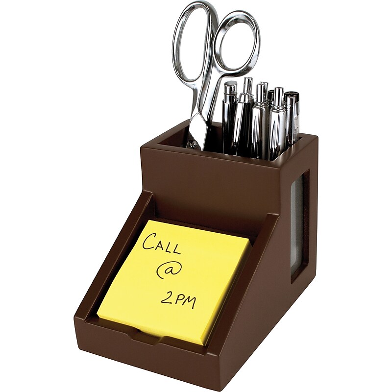 Victor Technology Wood Desk Accessories Pencil Cup/Note Holder, Mocha Brown, 4 1/2"H X 6 1/4"W X 4"D image 1