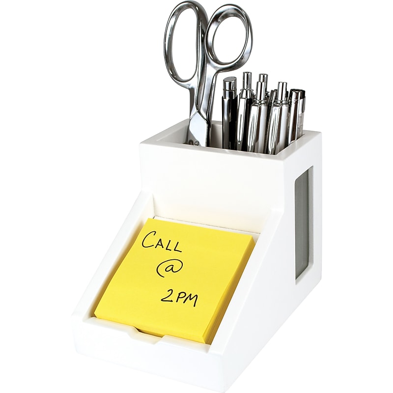 Victor Technology Wood Desk Accessories, Pencil & Pen Cup/Note Holder, Pure White image 1