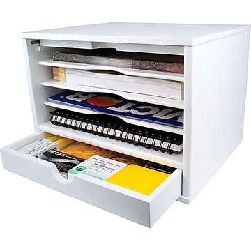 Victor Technology 5 Comparment Wood Desktop Organizer, Pure White (W4720)