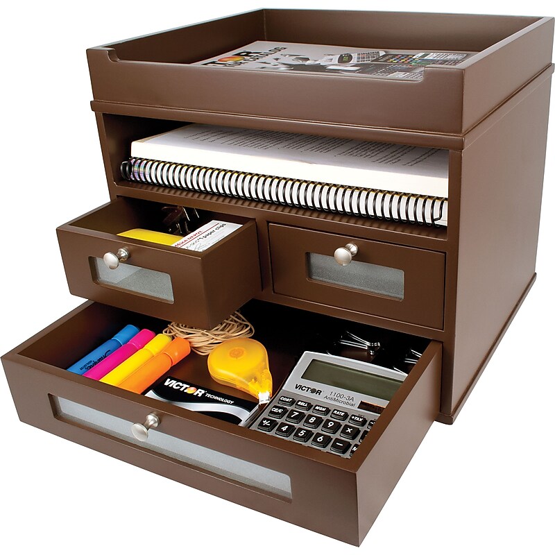 Victor Technology Wood Tidy Tower Organizer, Mocha Brown (B5500) image 1