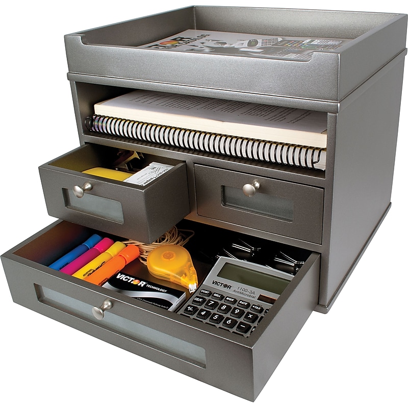 Victor Technology Wood Tidy Tower Organizer, Classic Silver image 1