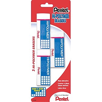 Pentel Hi-Polymer Latex Free Block Eraser, White, 3/Pack (ZEH10BP3)