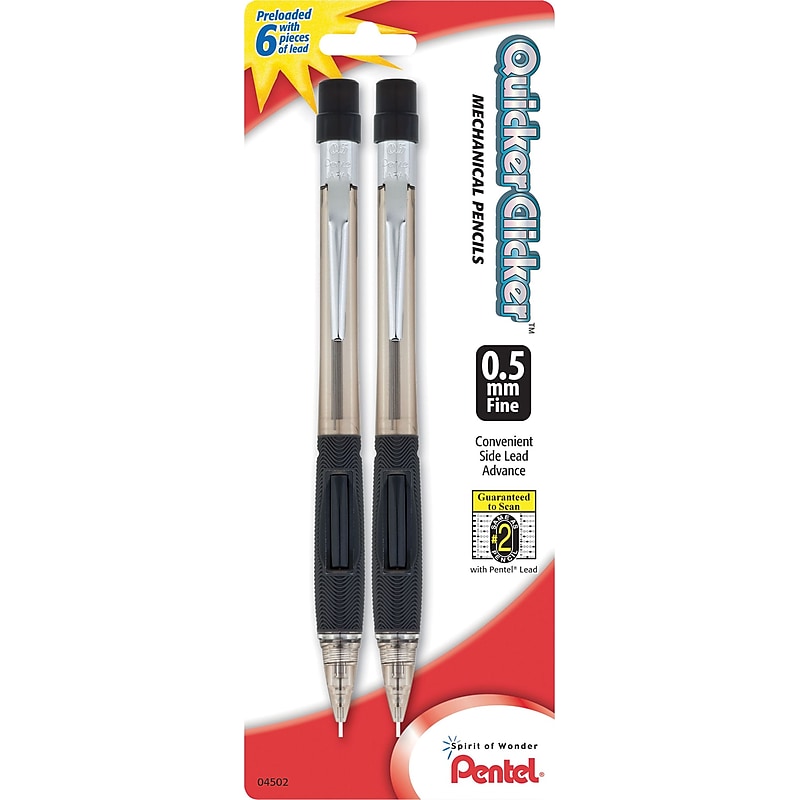 Pentel Quicker-Clicker Mechanical Pencil, 0.5mm, #2 Medium Lead, 2/Pack (PD345BP2-K6) image 1