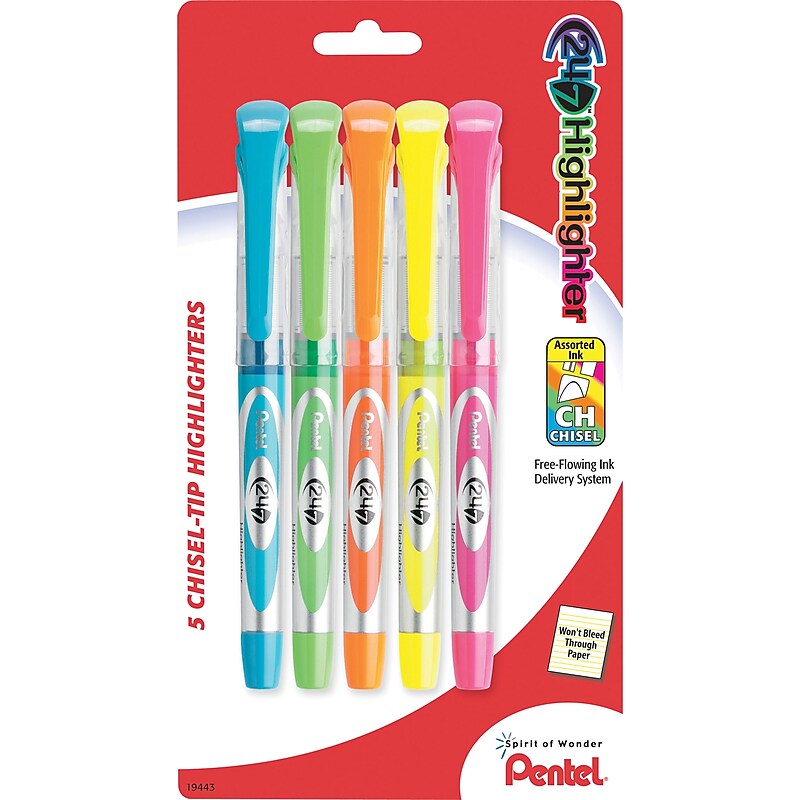 Pentel 24/7™ Highlighter, Chisel Tip, Assorted Barrel, Assorted Ink, 5/Pack image 1