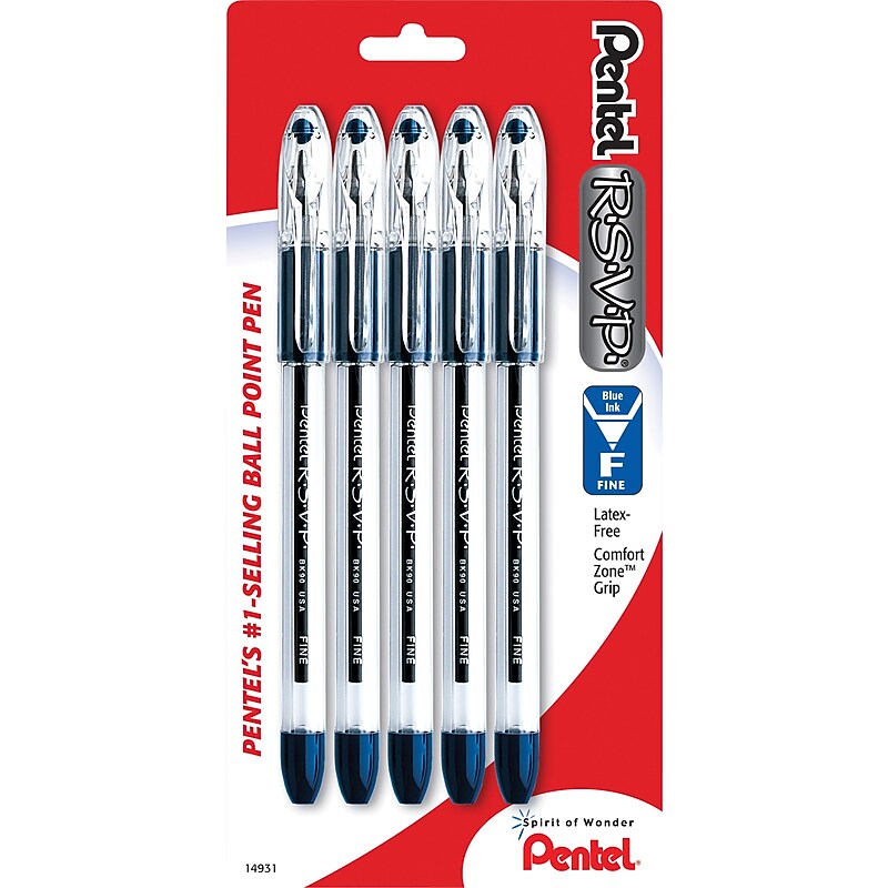 Pentel R.S.V.P. Fine Line Ballpoint Pen, Fine Point, 0.7 mm, Blue Ink, 5/Pk image 1