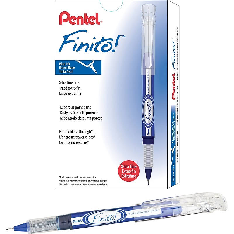 Pentel® Finito Porous Point Pens, Extra-Fine, Blue Ink, Dozen (SD98C) image 1