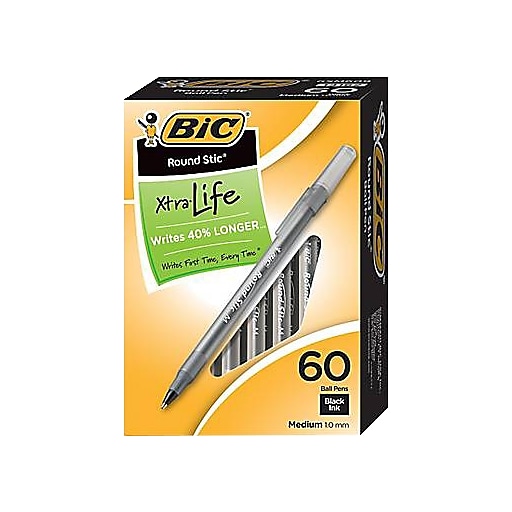Black Ballpoint Pen BiC GSM609-Blk Round Stic Xtra Life Medium Point 1.0mm 
