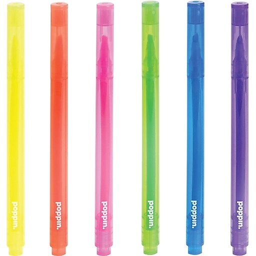 Poppin® Thin Highlighters, Chisel Tip, Assorted Colors, 12/Pk Staples