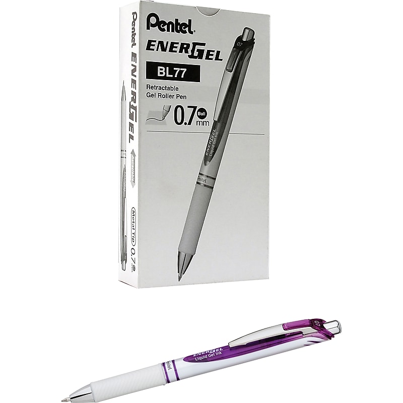 Pentel EnerGel Pearl Deluxe RTX Retractable Liquid Gel Pen, Medium Point, Purple Ink, Dozen (BL77PW-V) image 1