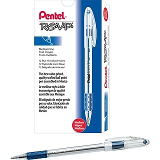 Pentel R.S.V.P. Ballpoint Pens, Fine Point, Blue Ink, Dozen (BK90