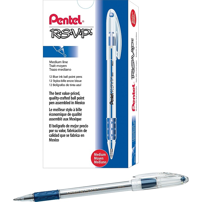 Pentel R.S.V.P. Ballpoint Pens, Medium Point, 1.0mm, Blue Ink, Dozen (BK91-C) image 1
