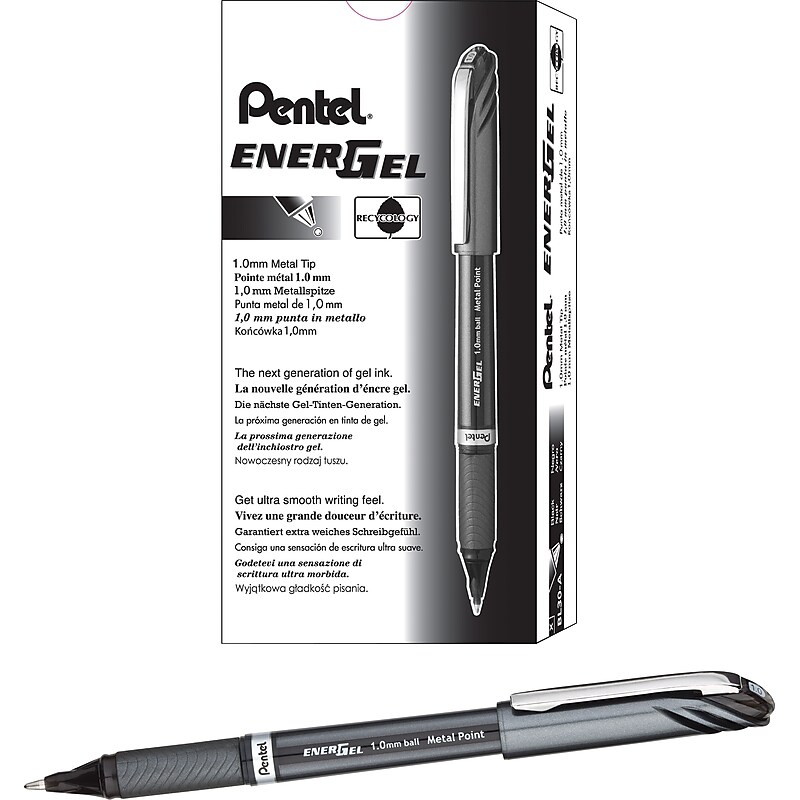 Pentel EnerGel NV Gel Pens, Black Ink, Dozen (BL30-A) image 1