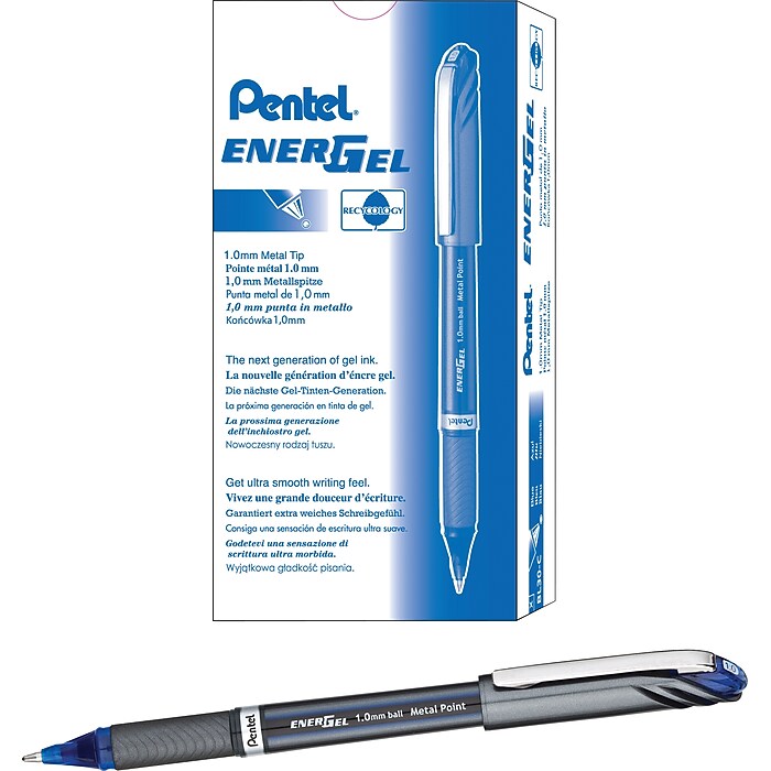 Pentel EnerGel Gel Pen, Metal Point, Blue Ink, Dozen (BL30-C