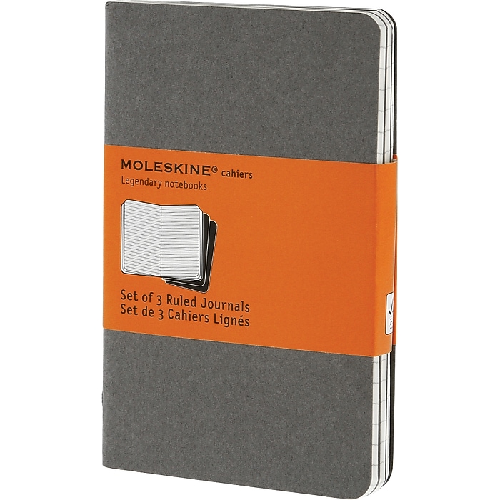 Moleskine Cahier Journal, Set of 3, Pocket, Ruled, Pebble Grey