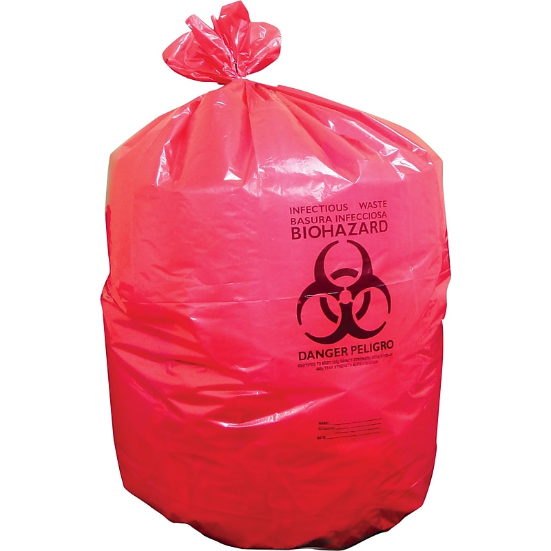 Heritage Healthcare 40-45 Gallon Printed Bags/Liners, 40" x 46", Low Density, 3 Mil, Red, Pack of 75 (A8046ZR) image 1