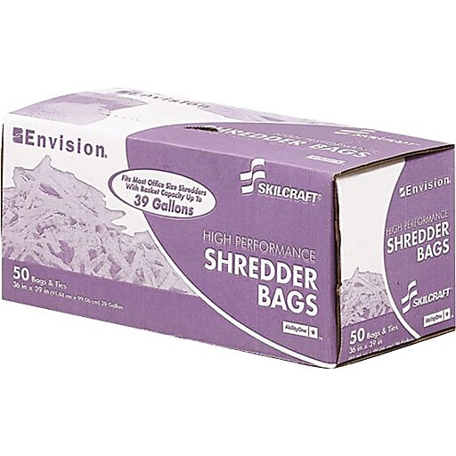AbilityOne Envision HeavyDuty Shredder Bags, 39 Gallon, Clear, 36" x