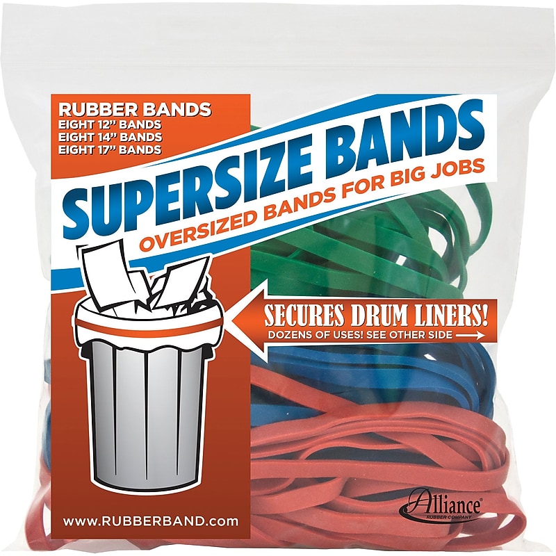 Alliance Rubber Company SuperSize Assorted Size Rubber Bands, Red, Green, and Blue, 24/Pack, Resealable Bag (08997) image 1