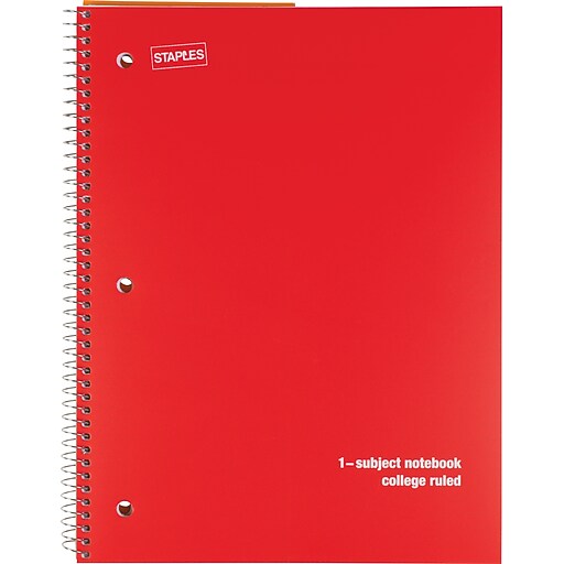 Staples® 1 Subject Poly Notebook, 8" x 101/2", College Ruled, Red at