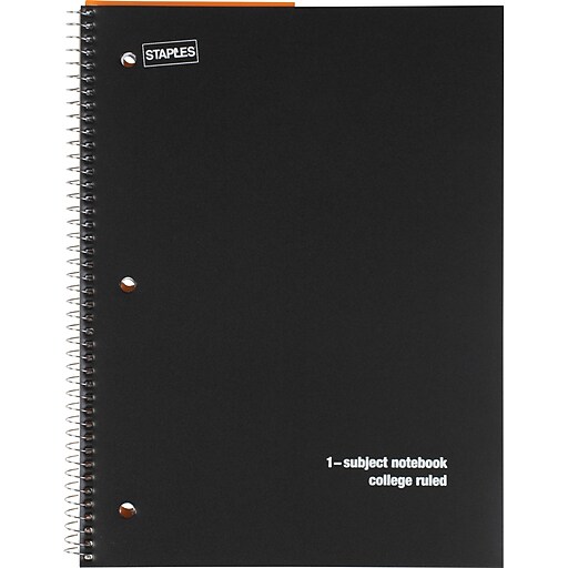 Staples® 1 Subject Poly Notebook, 8" x 101/2", College Ruled, Black at