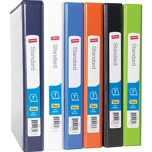 1" Staples® Standard View Binder with DRings, White Staples