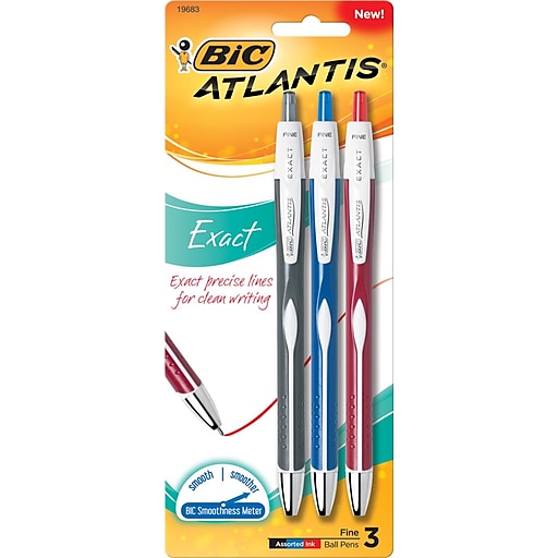 3 pc 5 Packs of BIC Atlantis EXACT Retractable Ball Pens Black Blue Red Inks