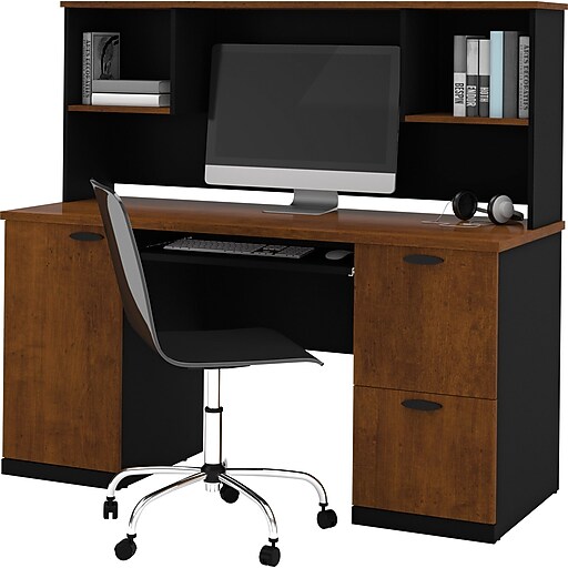 Bestar Hampton™ Office Computer Desk with Hutch, Tuscany Brown & Black