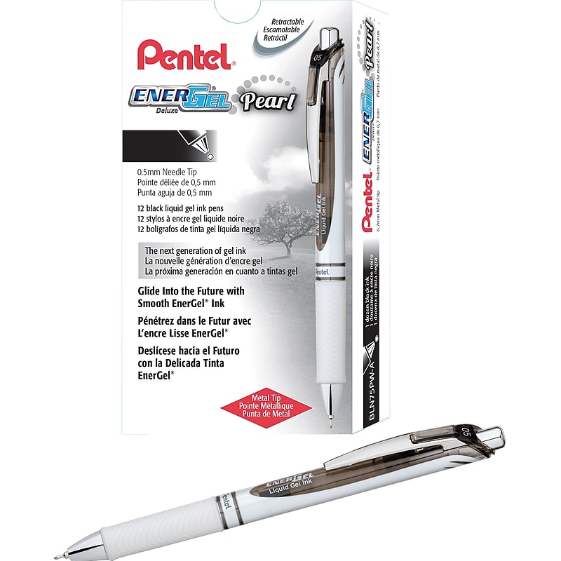 Pentel® EnerGel® Pearl Deluxe RTX Gel Retractable Pens, Fine Point, Black Ink, Dozen (BLN75PW-A) image 1