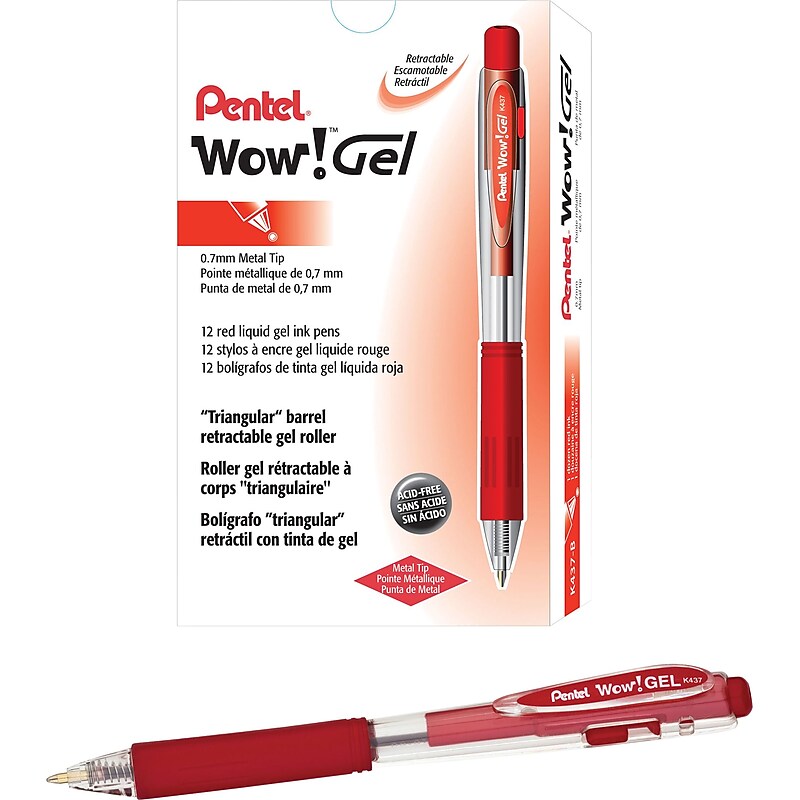 Pentel WOW! Retractable Gel Pens, Medium Point, Red Ink, Dozen (K437-B) image 1
