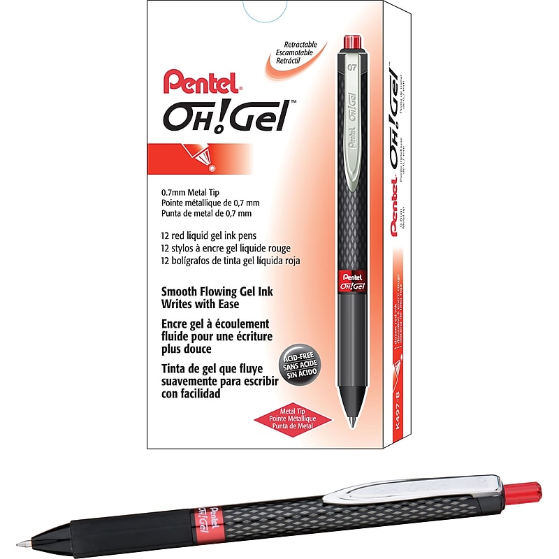 Pentel Oh! Gel™ Retractable Gel Pens, Medium Point, Red Ink, Dozen (K497-B) image 1