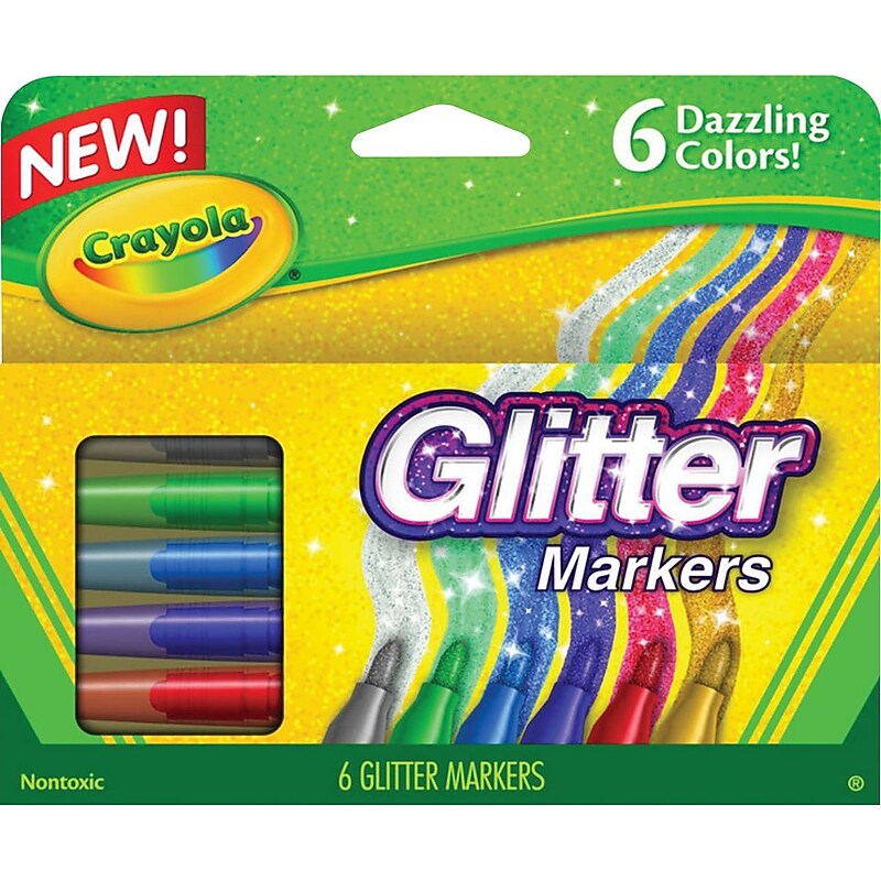 Crayola Glitter Markers, Assorted, 6/Set