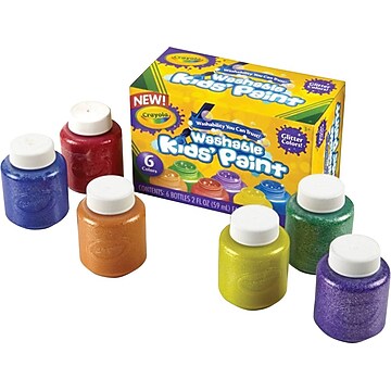 Crayola 6-color Glitter Washable Kids Paint, 2 oz., 6/Set, Red, Yellow, Blue, Green, Purple, Orange