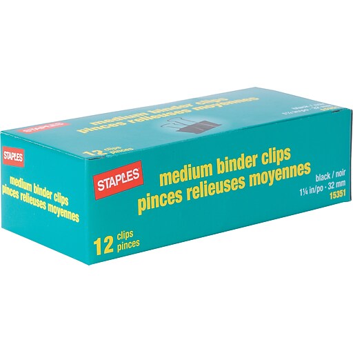Staples® Binder Clips, Medium, 1 1/4" Width, 5/8" Capacity, Black Staples