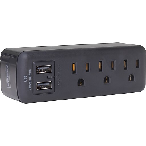 Shop Staples for Staples, USB 3 Outlet Travel Surge Protector, Black