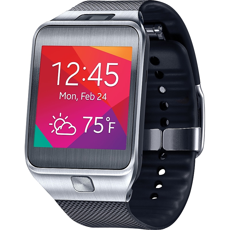Samsung Gear 2 Smart Watch, 41.4mm, Stainless Steel Case, Black Silicone Band (SM-R3800VSAXAR) image 1