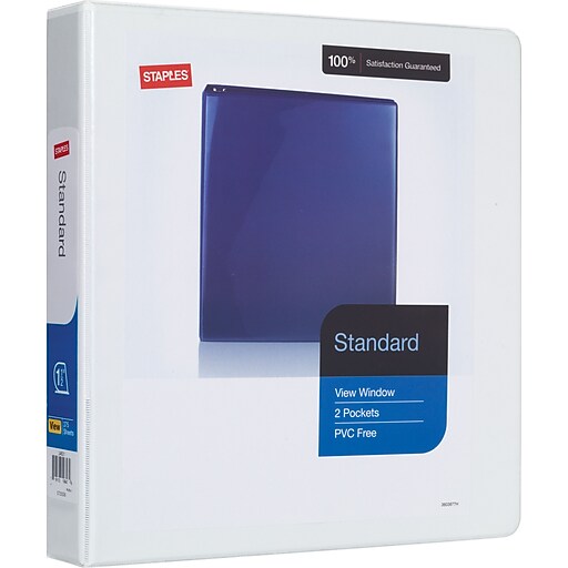 11/2" Staples® Standard View Binder with DRings, White Staples